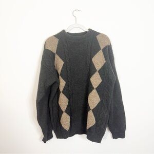 Woolrich Vintage Grandpa Core Argyle Wool Sweater Large Green